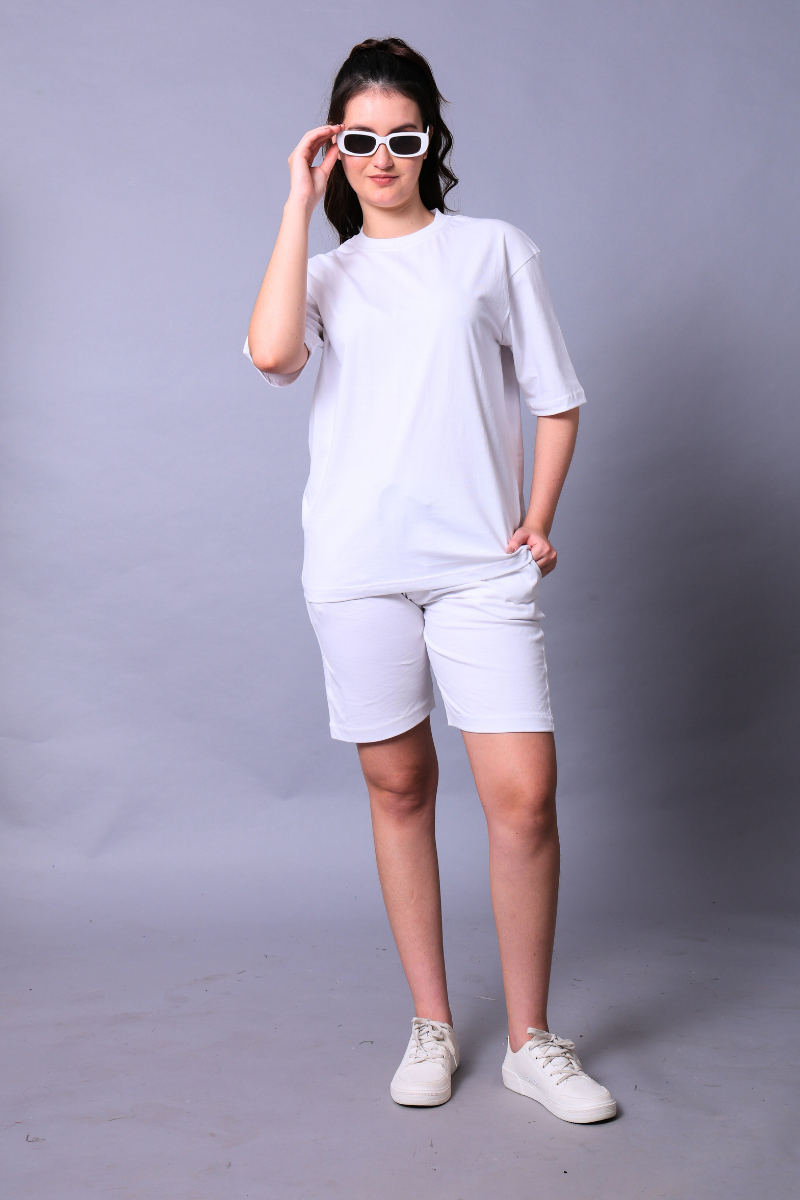 White Unisex Co-Ord Set With Shorts