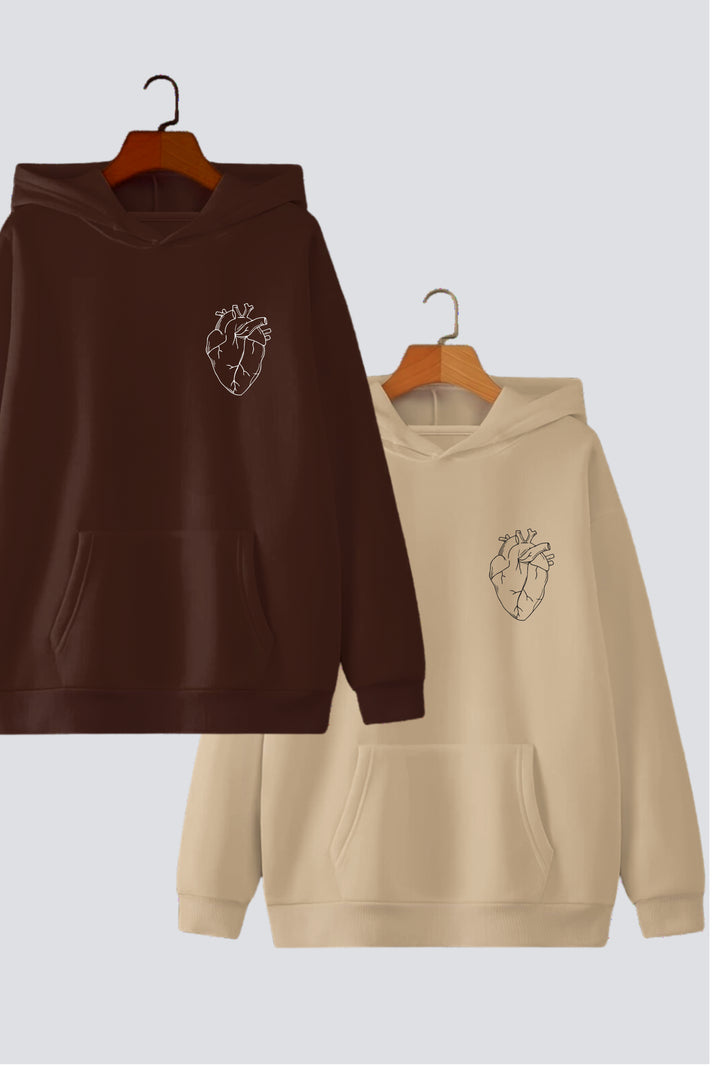 Heart Illustration Couple Hoodies — Pack of 2