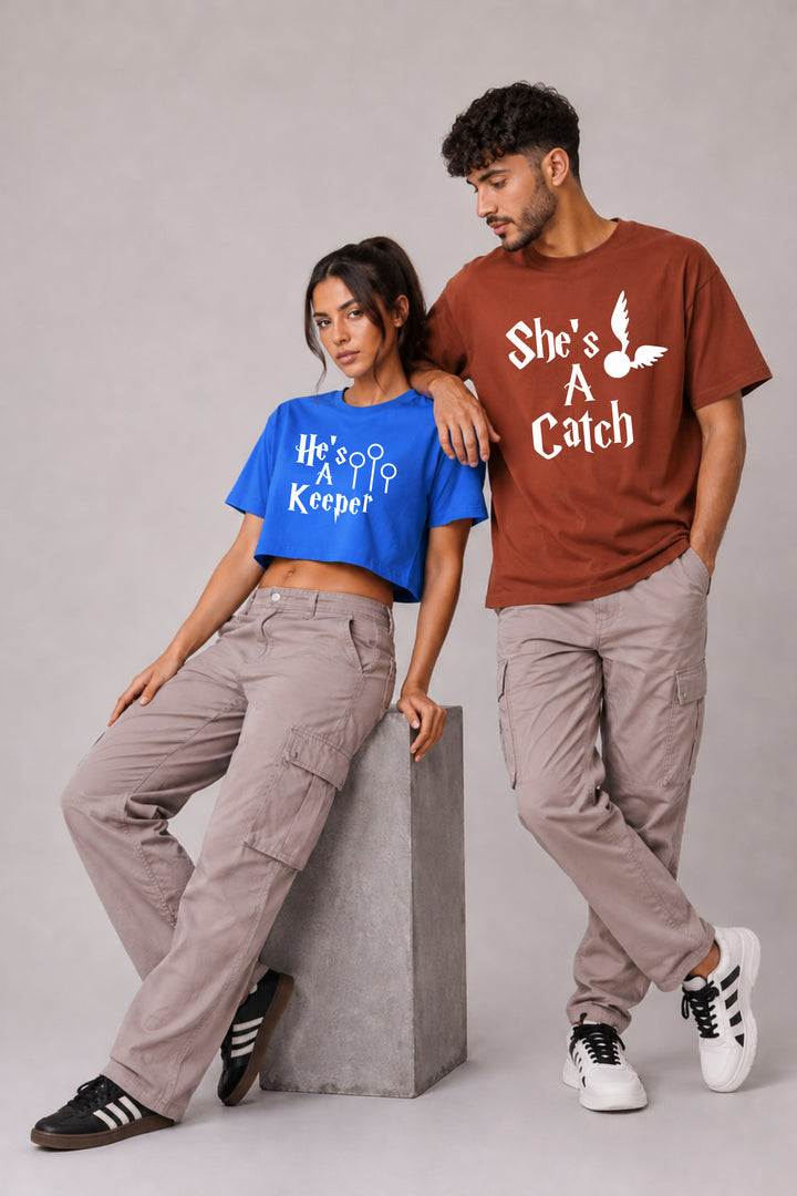 Keeper and Catch Drop Shoulder Tee and Crop Top - Pack of 2