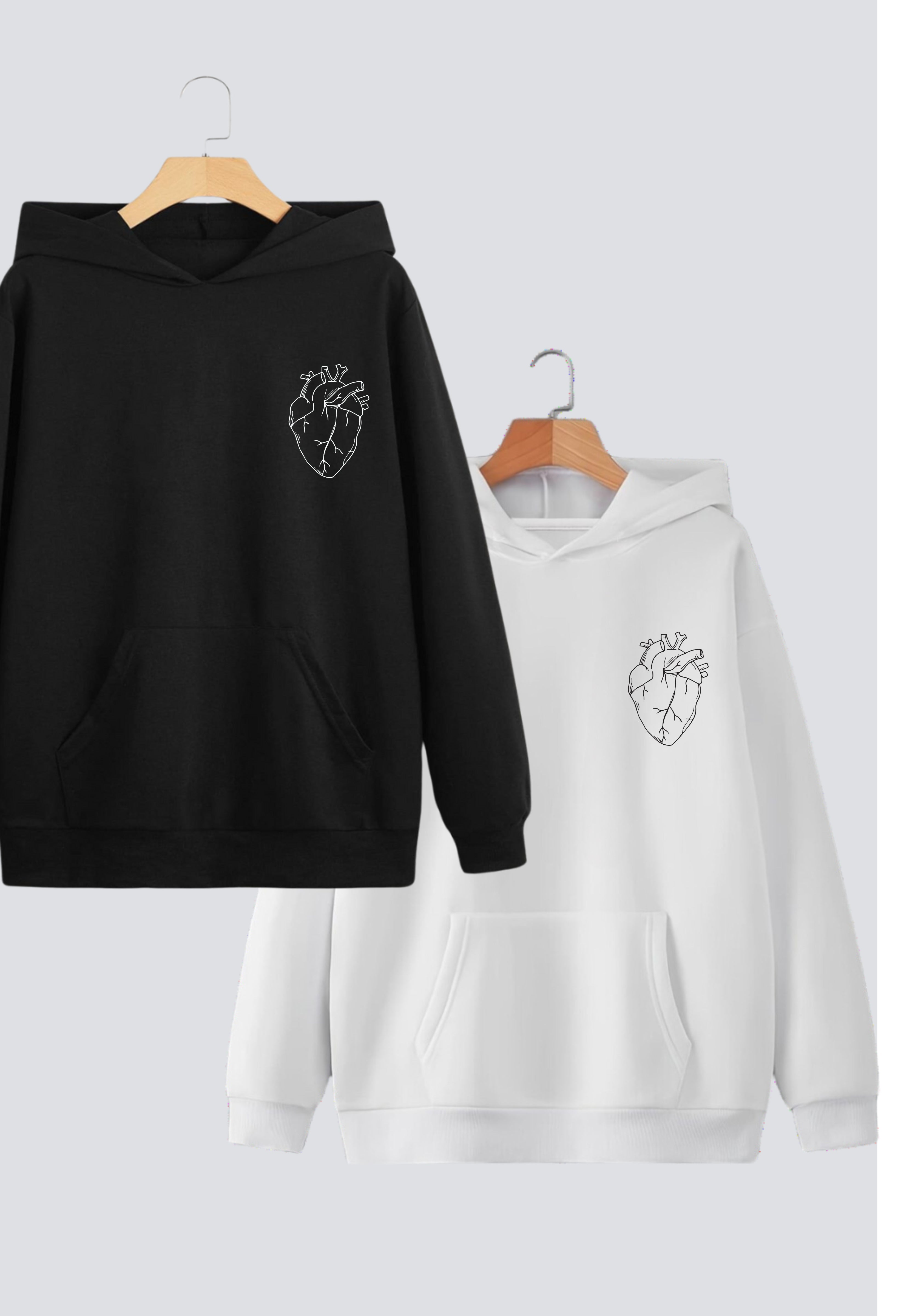 Heart Illustration Couple Hoodies — Pack of 2