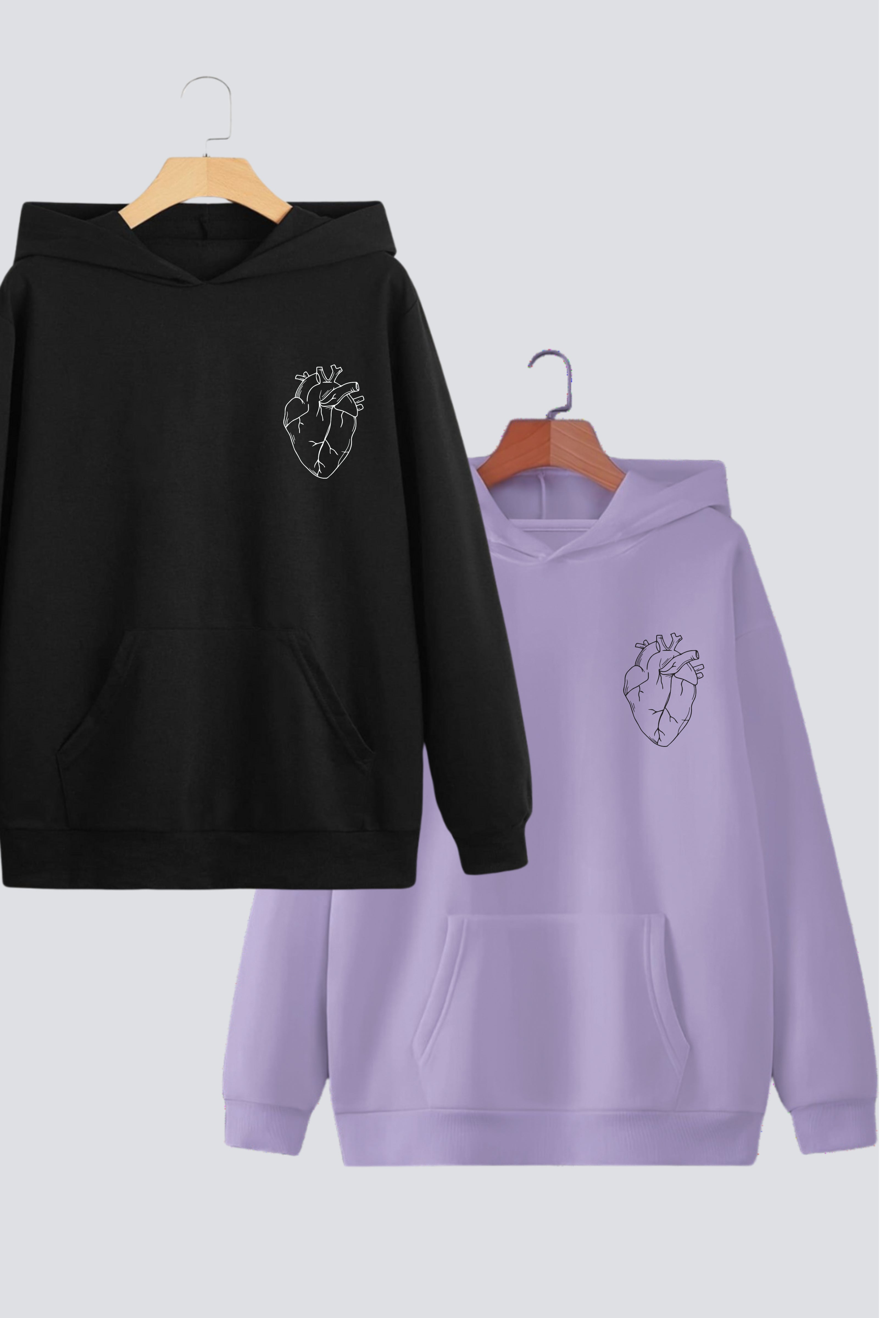 Heart Illustration Couple Hoodies — Pack of 2
