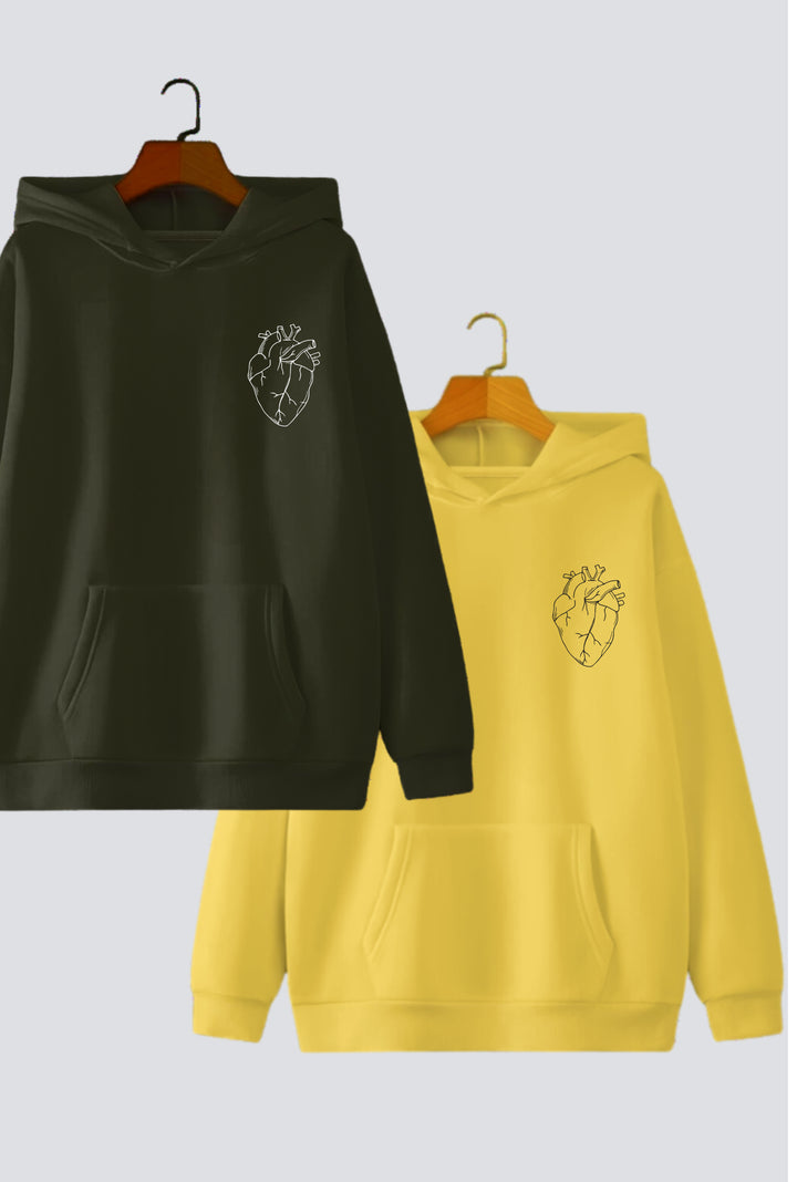 Heart Illustration Couple Hoodies — Pack of 2