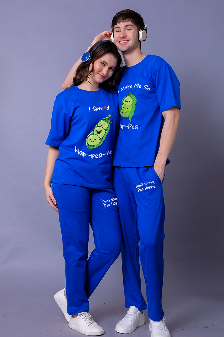 Hap-Pea Design Couple Co-Ord Set With Joggers (Pack of 2)