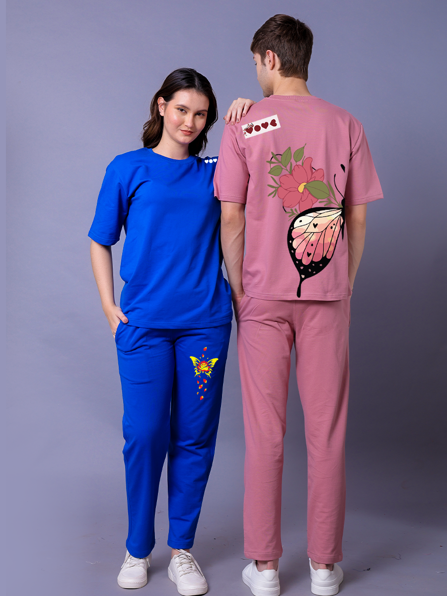 Floral Butterfly Couple Co-Ord Set With Joggers (Pack of 2)
