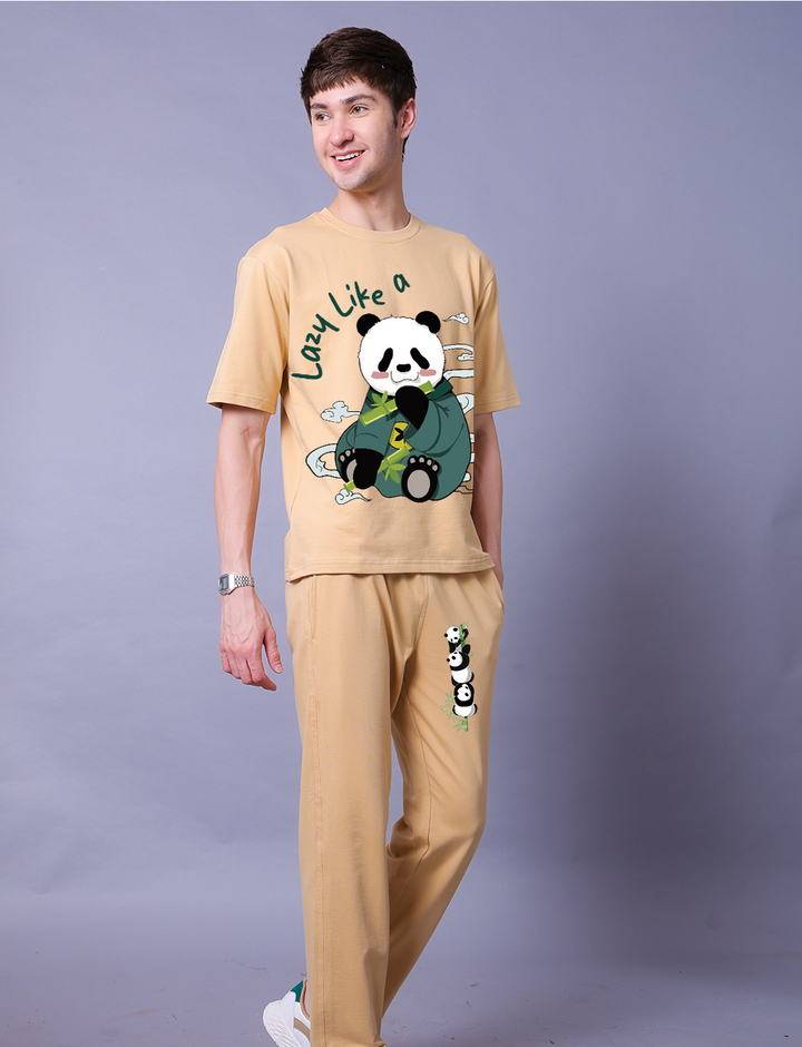 Lazy Like A Panda Men Co-Ord Set - Oversized Tee With Jogger