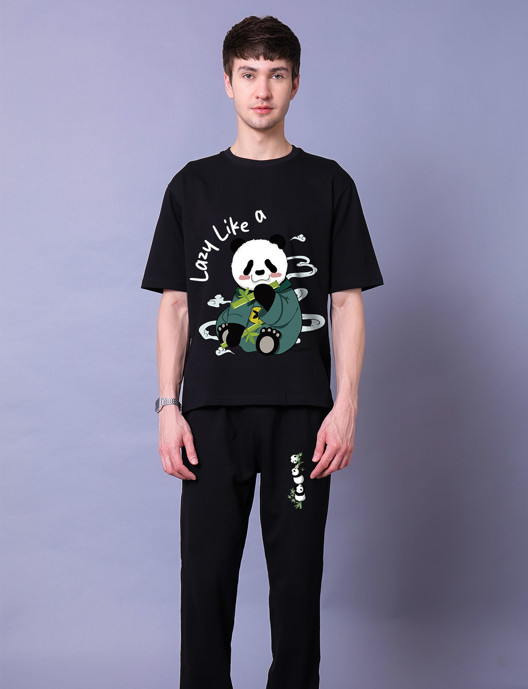 Lazy Like A Panda Men Co-Ord Set - Oversized Tee With Jogger