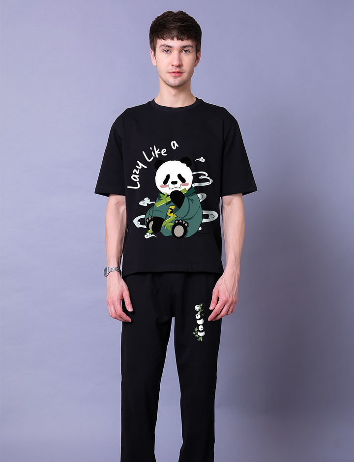 Lazy Like A Panda Men Co-Ord Set - Oversized Tee With Jogger