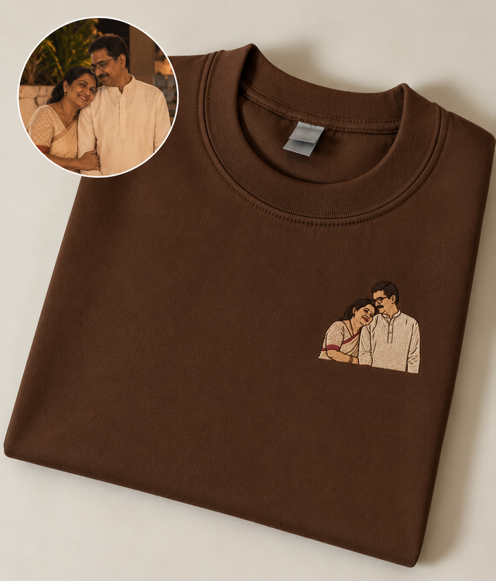 Embroidered Customised Coloured Illustration Couple Oversize Tee