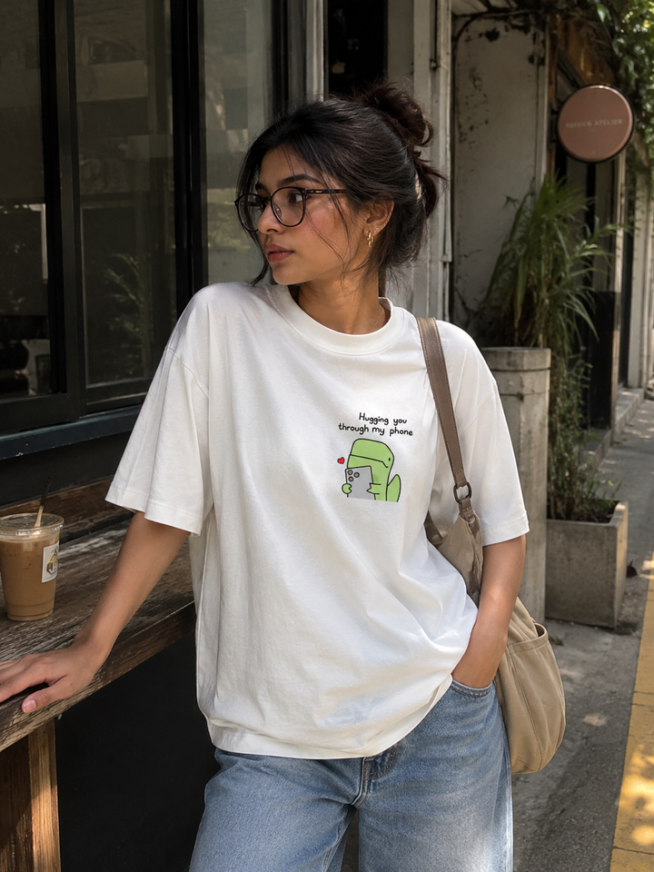 Hugging you through my phone Oversized Tee