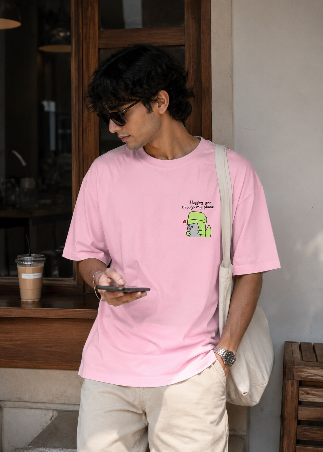 Hugging you through my phone Oversized Tee