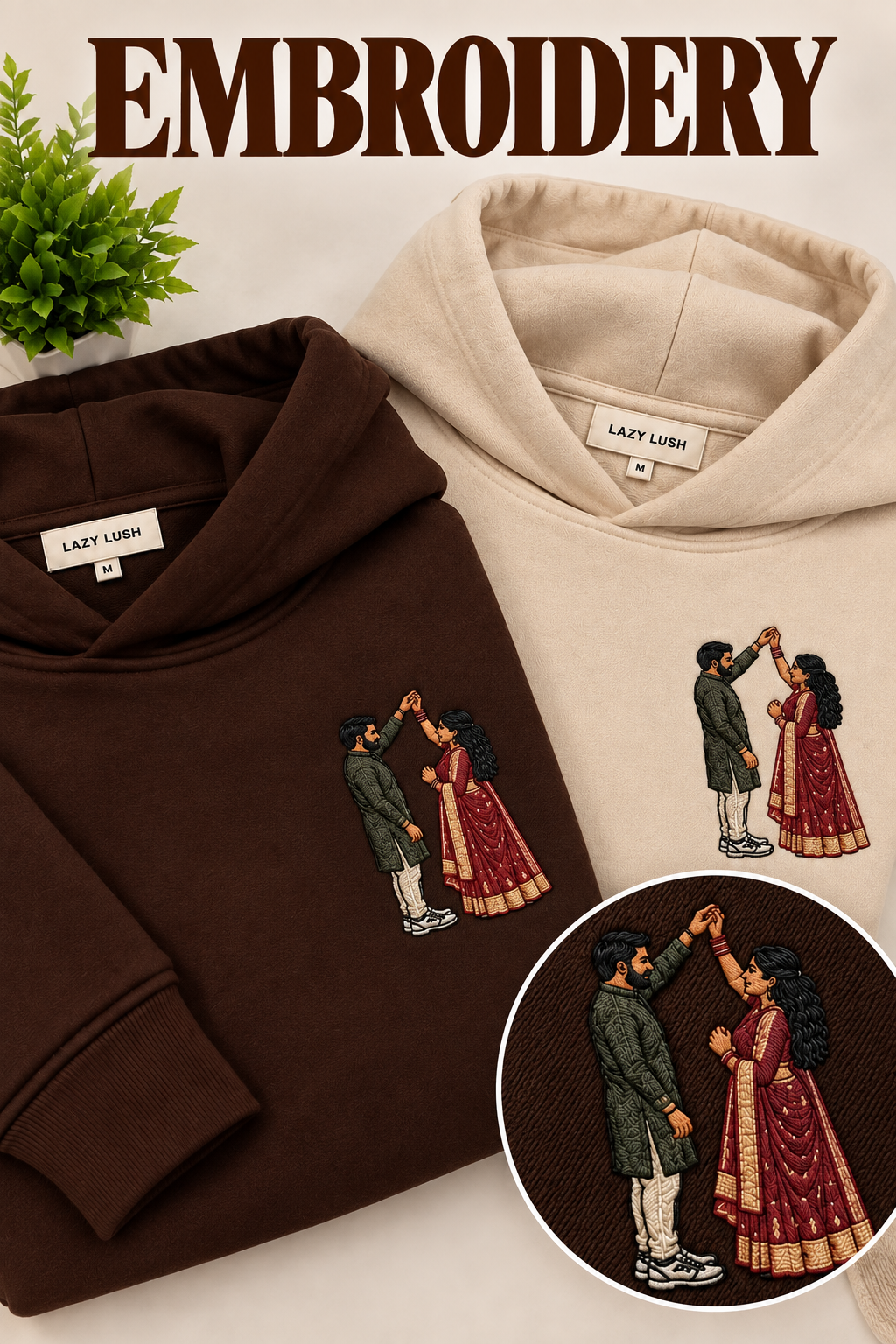 Embroided Customised Illustration Couple Hoodies — Pack of 2