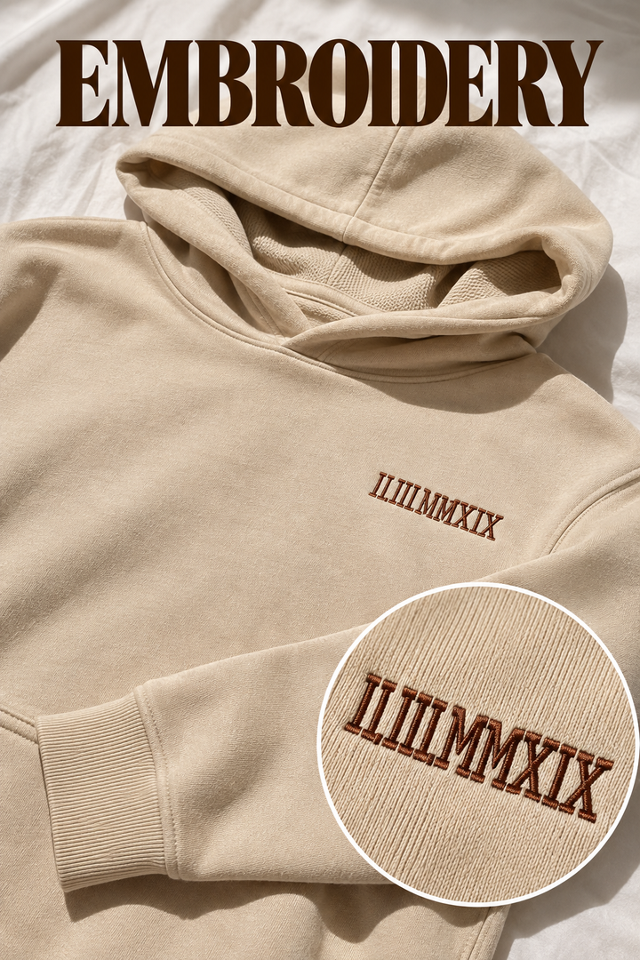 Embroided Customised roman dates Oversized Drop-Shoulder Hoodie