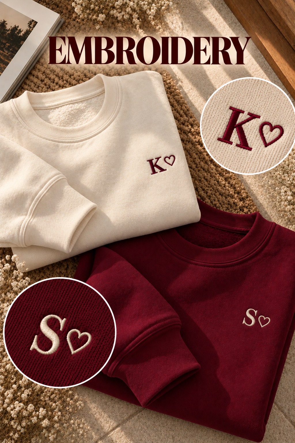 Embroided Customised initial Couple Sweatshirts — Pack of 2
