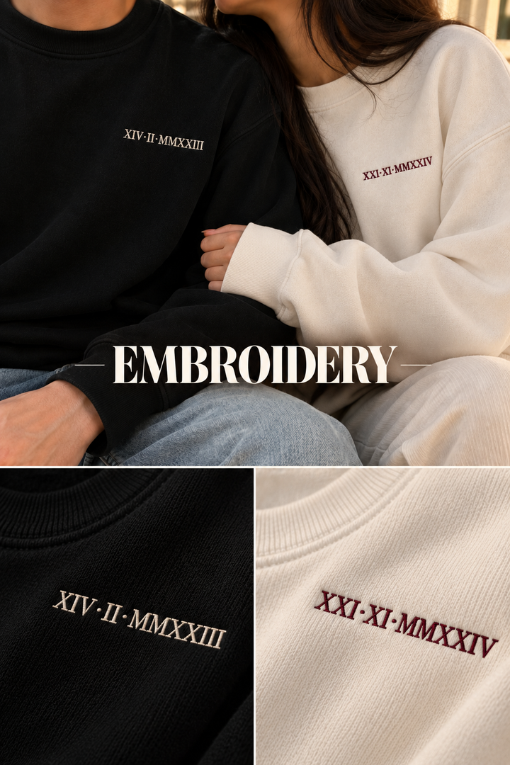 Embroided Customised Roman Date Couple Sweatshirts — Pack of 2