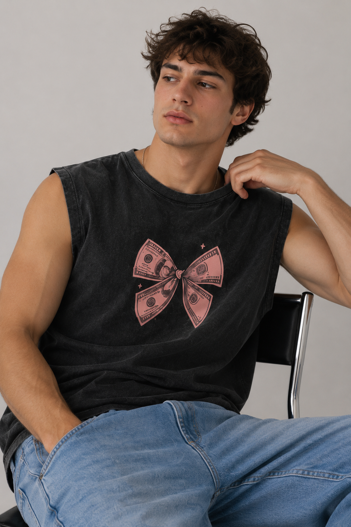 Dollar Bow Acid Wash Black Vest