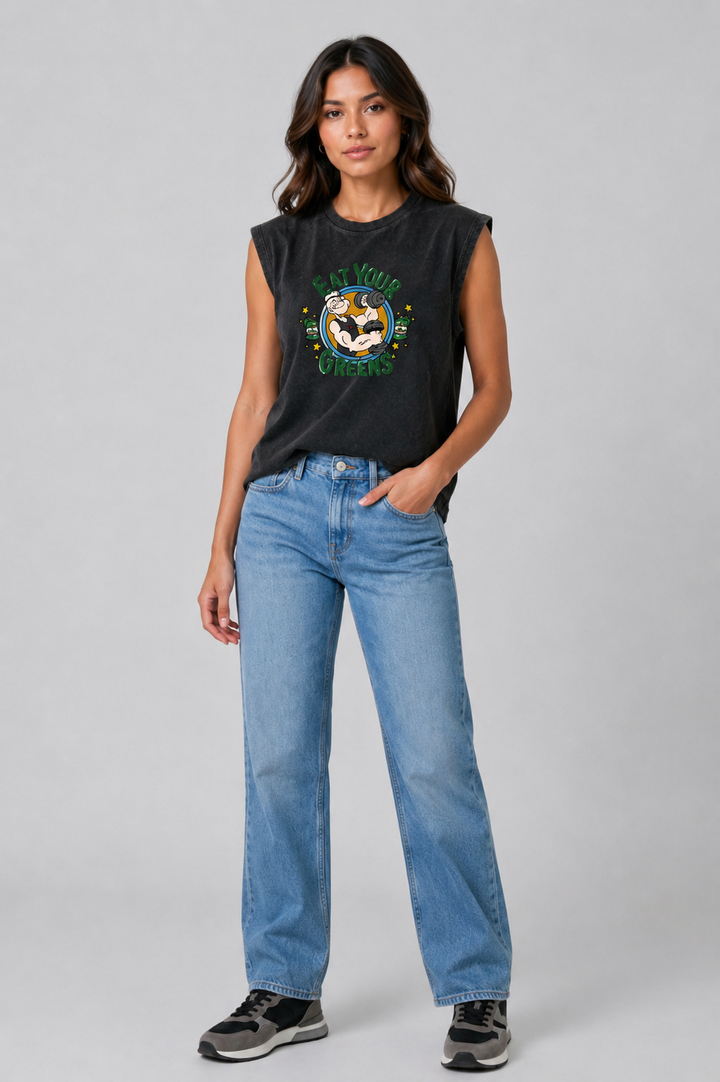 Eat your Greens Acid Wash Black Vest