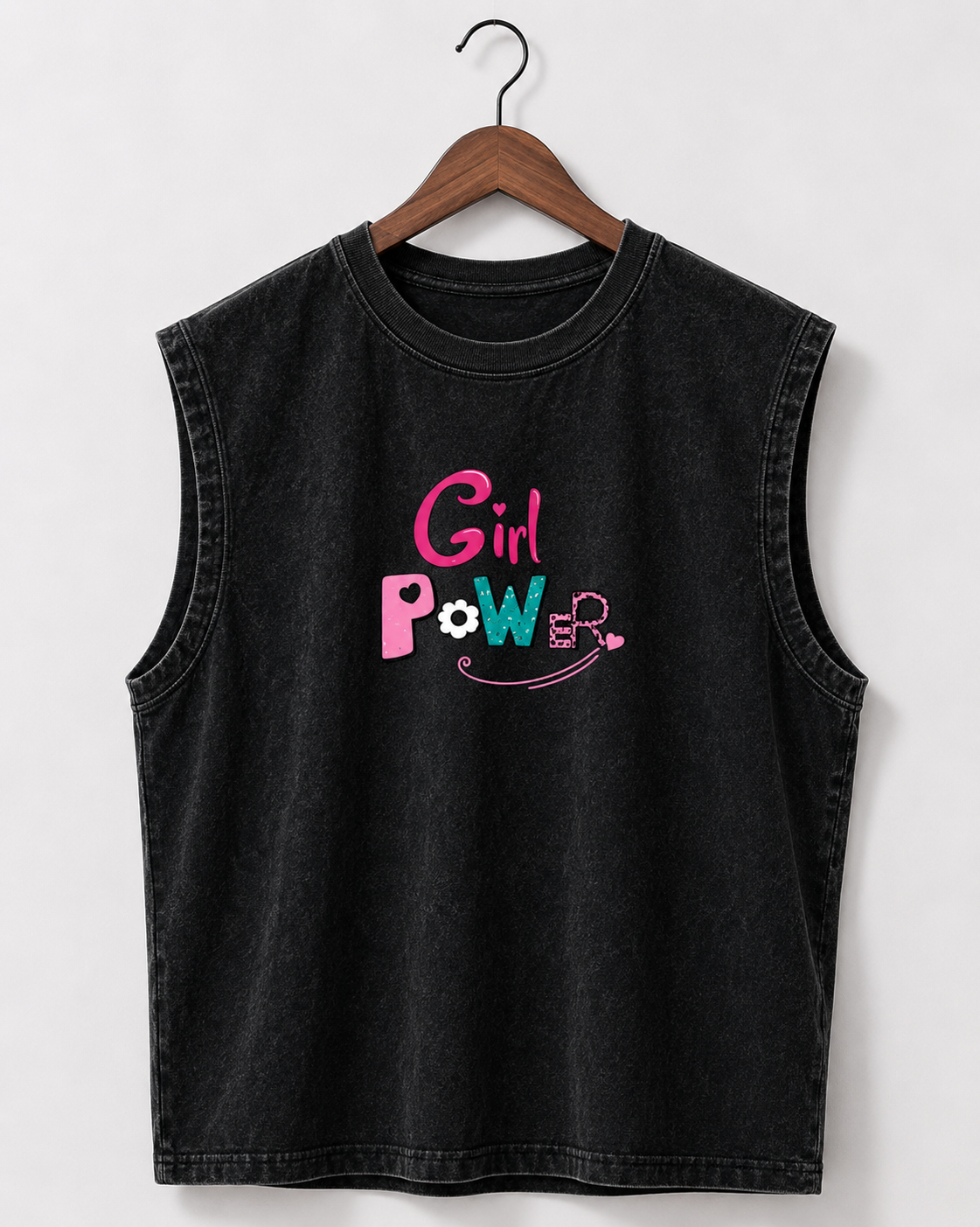 Girl Power Acid Wash Black Vest