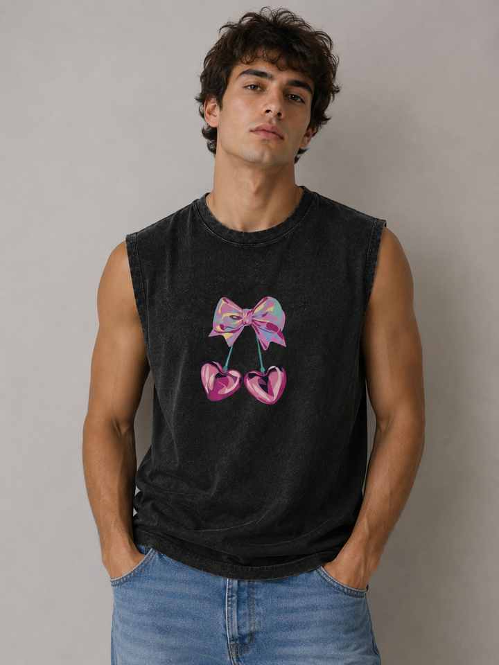 Heart Bow Acid Wash Black Vest