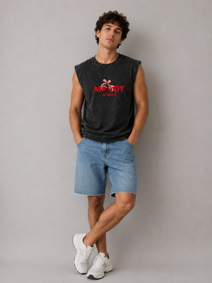 Moody as always Acid Wash Black Vest