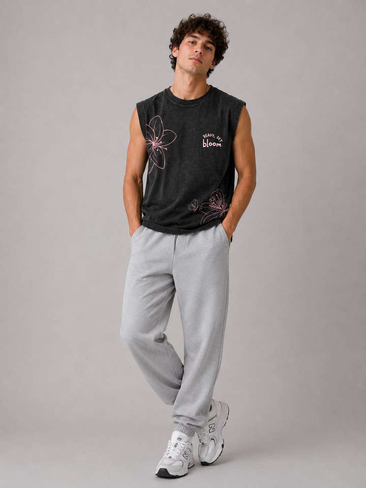 Ready Set Bloom Acid Wash Black Vest