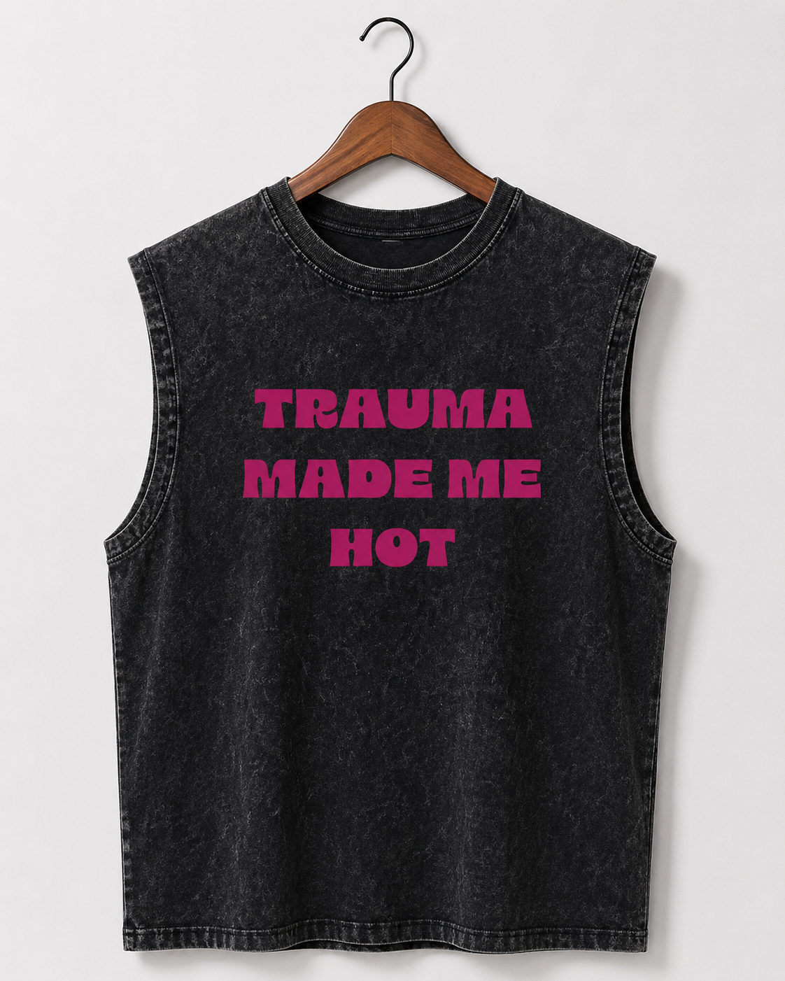 Trauma Made Me Hot Acid Wash Black Vest