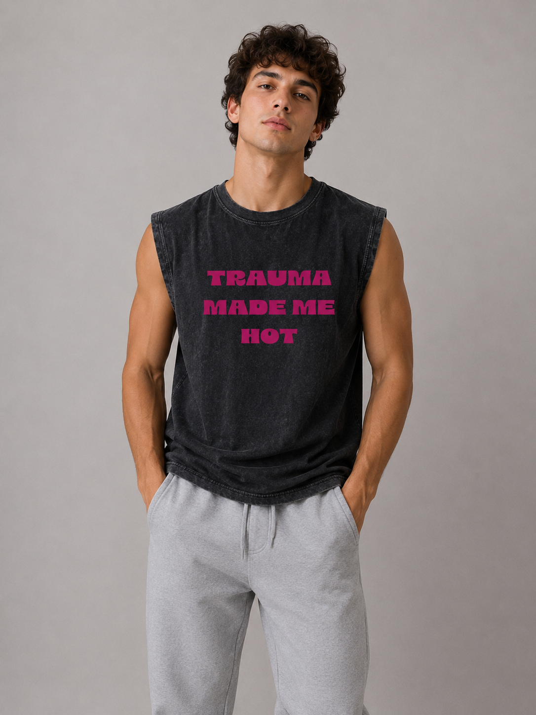 Trauma Made Me Hot Acid Wash Black Vest
