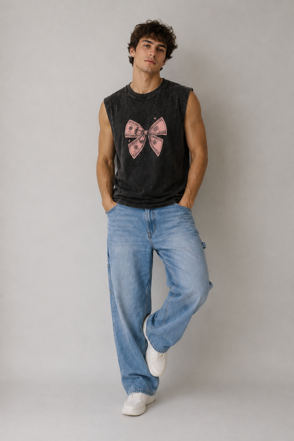 Dollar Bow Acid Wash Black Vest