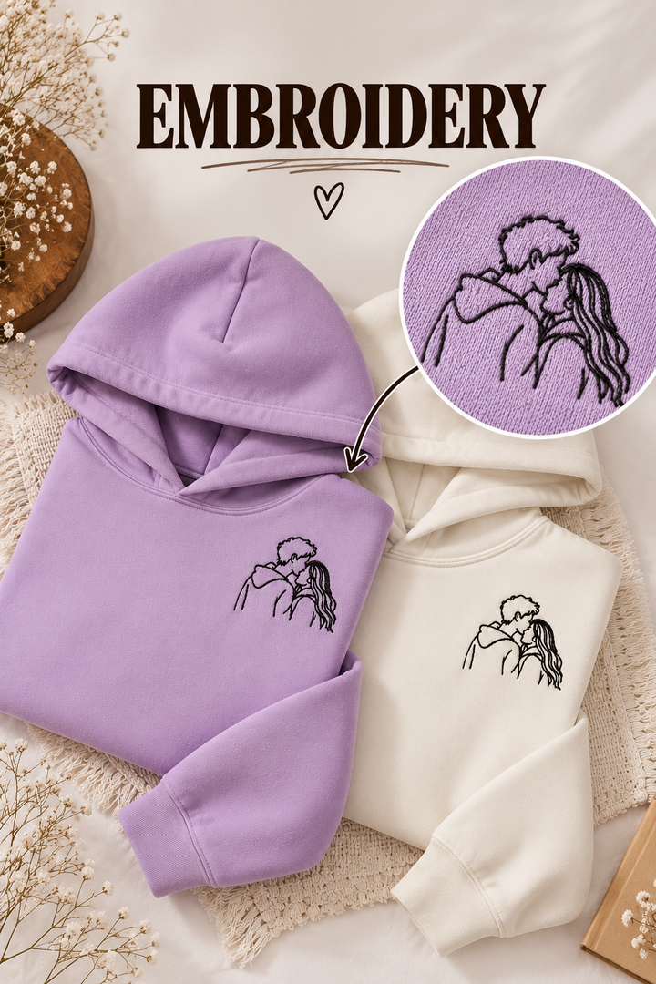 Embroided Line Art Couple Hoodies — Pack of 2