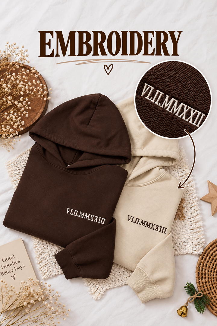 Embroided Customised Roman Dates Couple Hoodies — Pack of 2