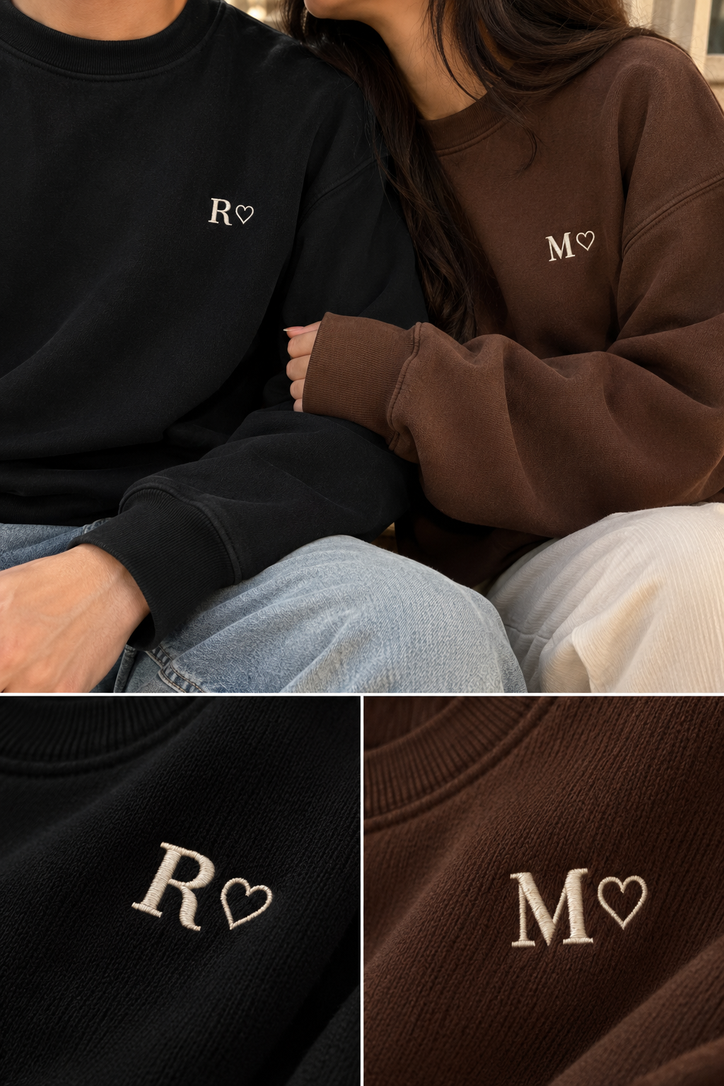 Embroided Customised initial Couple Sweatshirts — Pack of 2