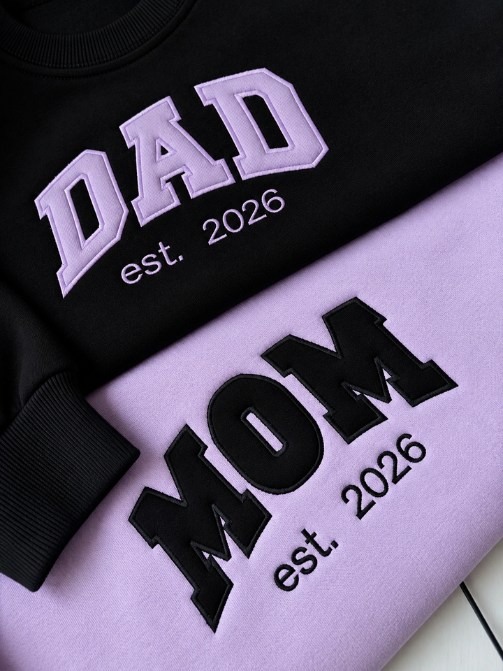 Embroided Mom Dad EST Couple Sweatshirts — Pack of 2