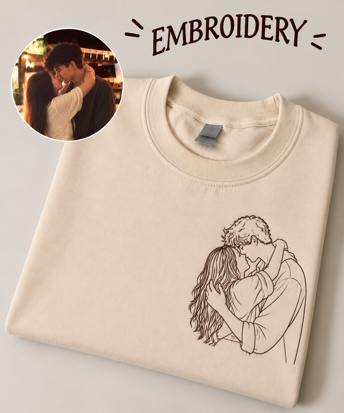 Embroided Customised Line Art Couple Oversize Tee