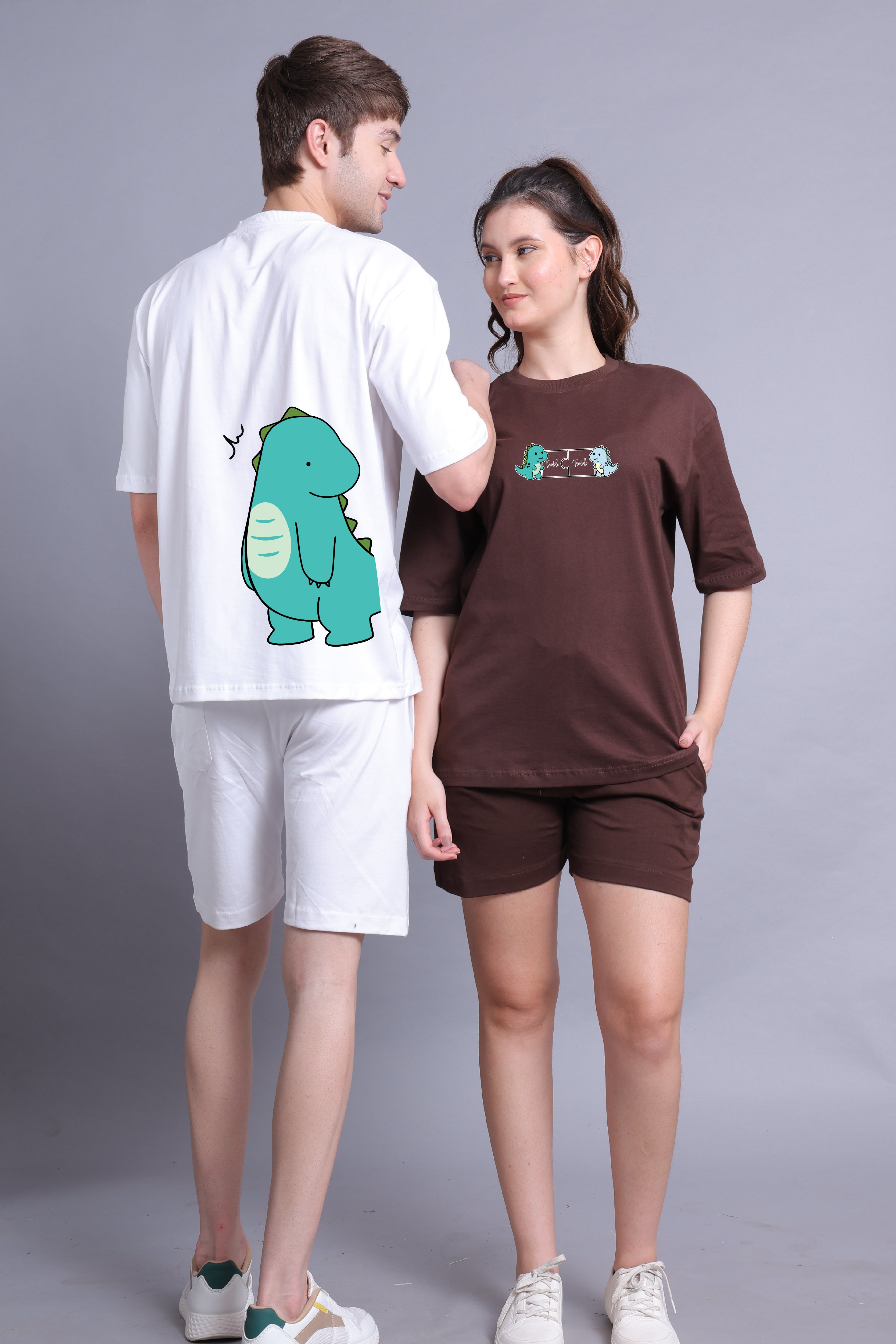 Dino Duo Couple Oversized Tees — Pack of 2