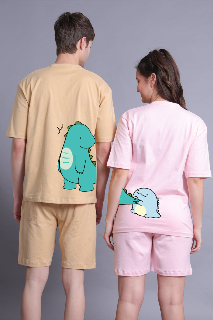 Dino Duo Couple Oversized Tees — Pack of 2