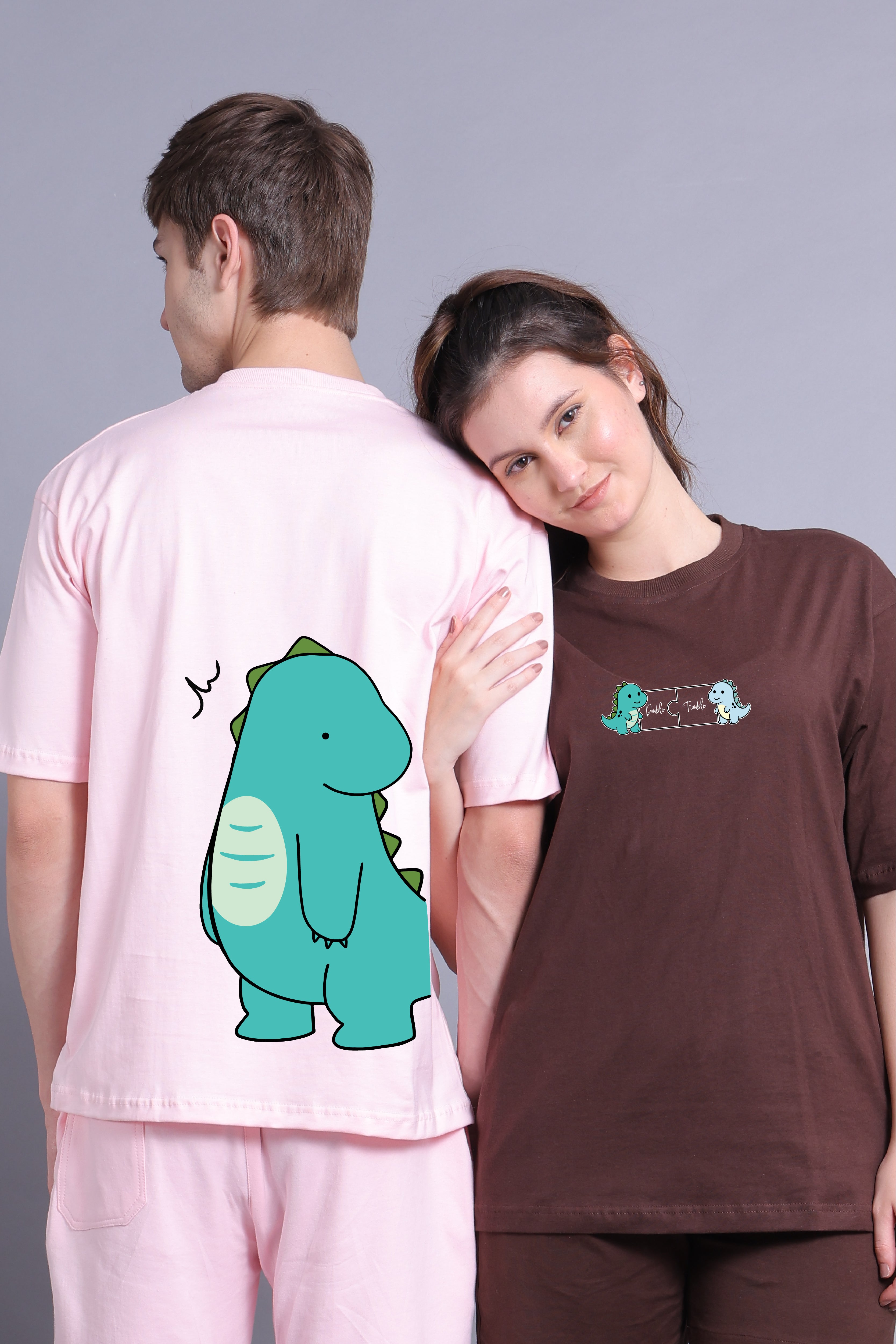 Dino Duo Couple Oversized Tees — Pack of 2