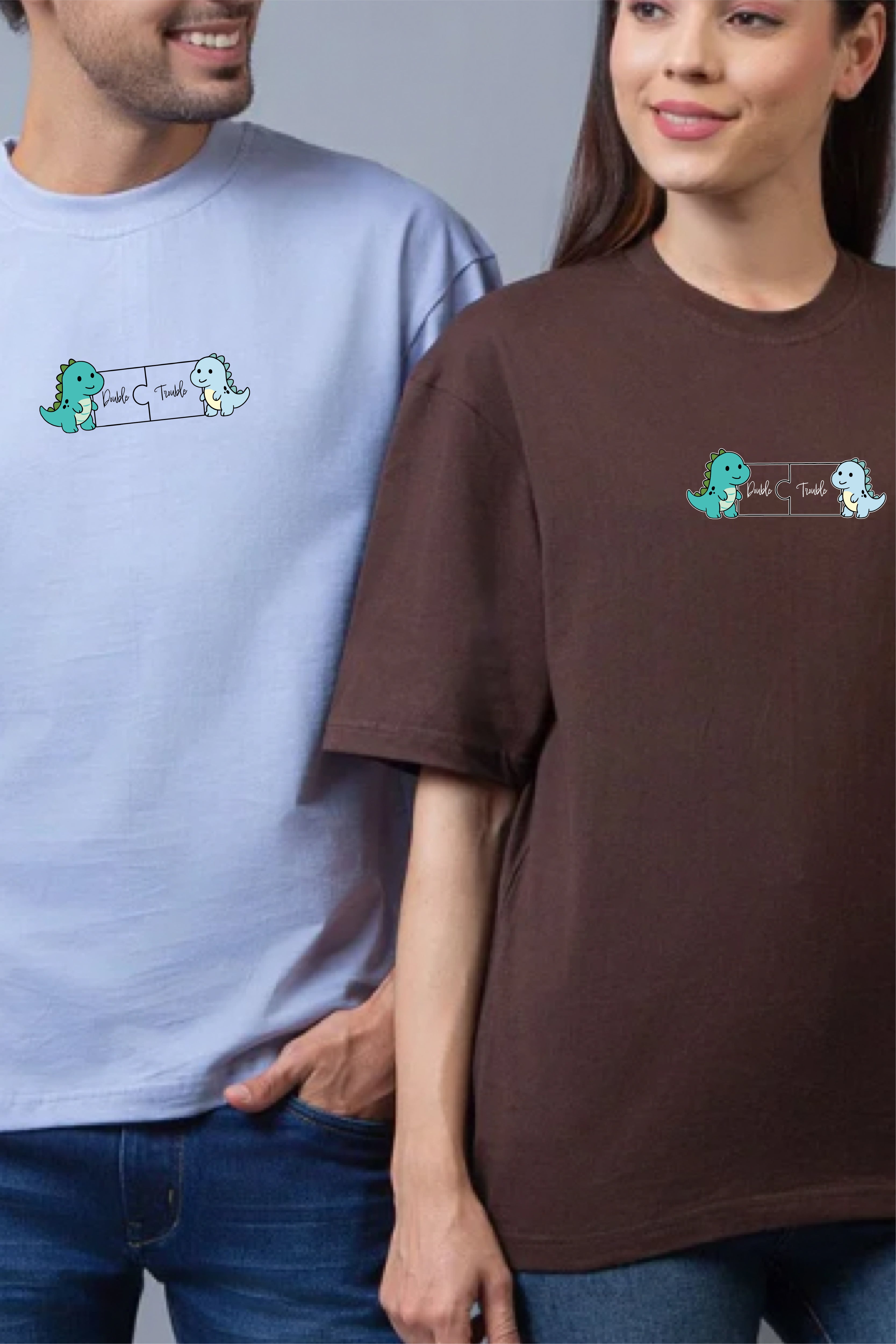 Dino Duo Couple Oversized Tees — Pack of 2
