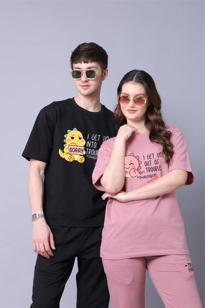 Dino Duo Trouble Couple Co-Ord Set With Joggers (Pack of 2)