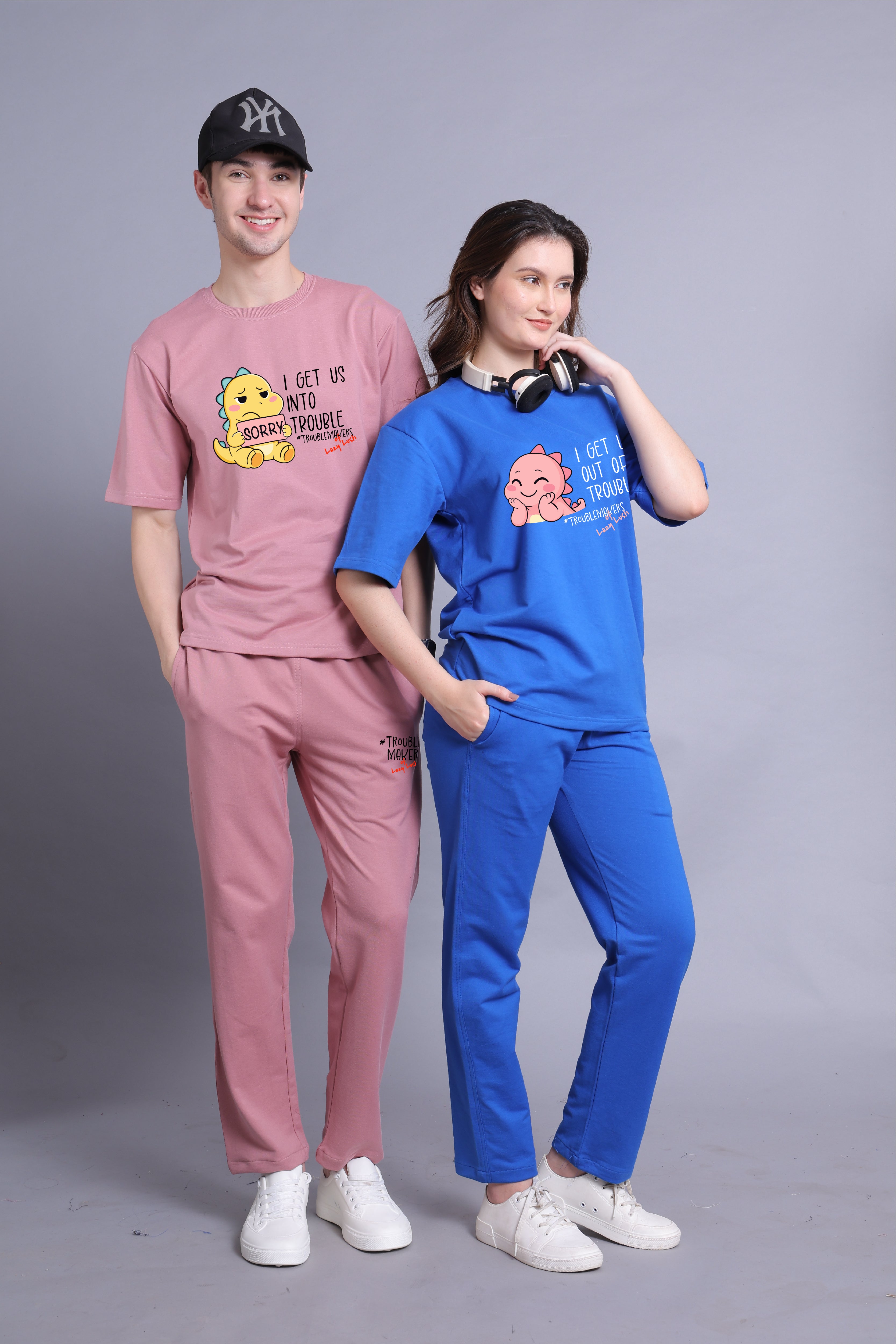 Dino Duo Trouble Couple Co-Ord Set With Joggers (Pack of 2)