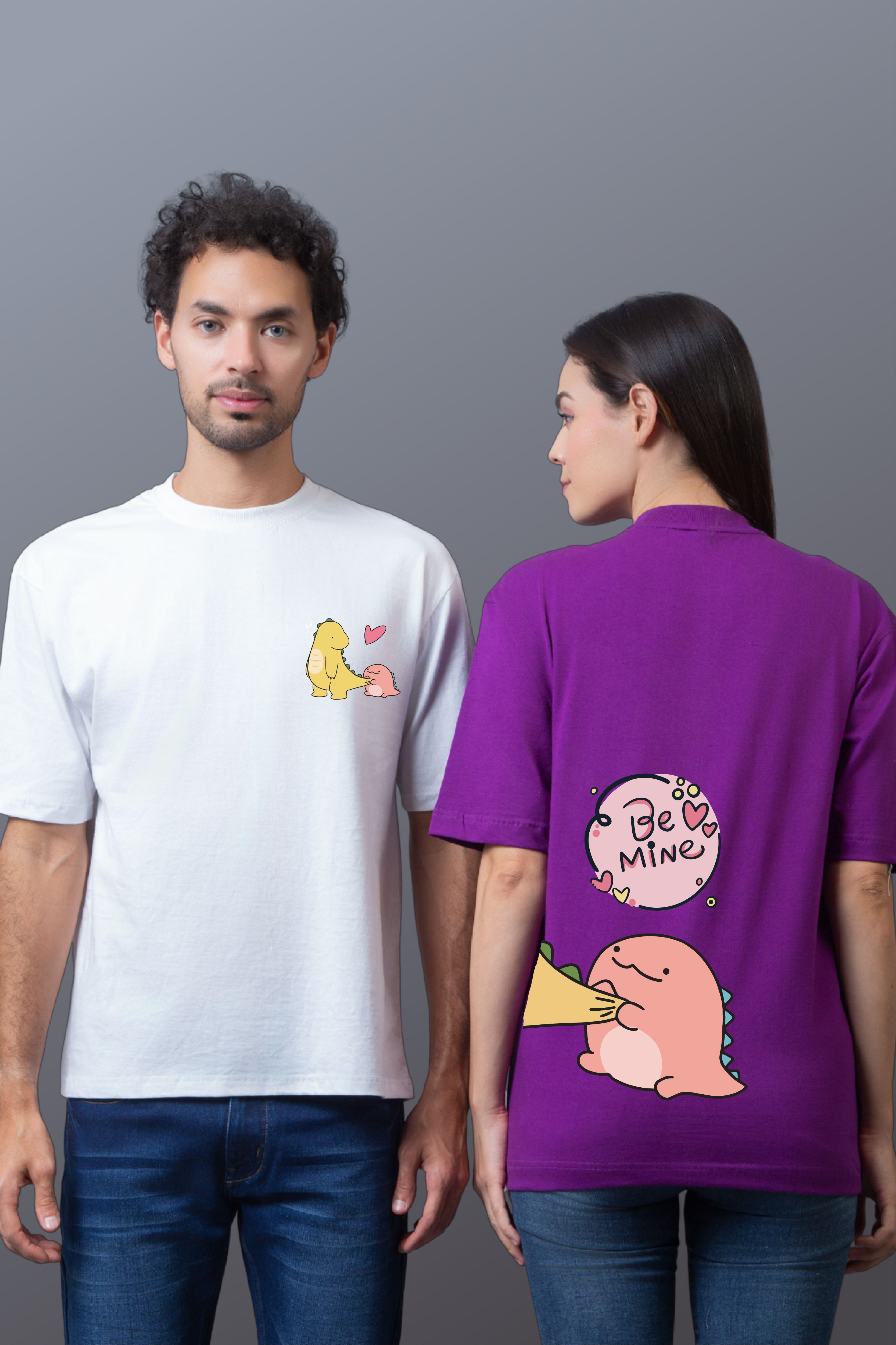 Dino Love Couple Oversized Tees — Pack of 2