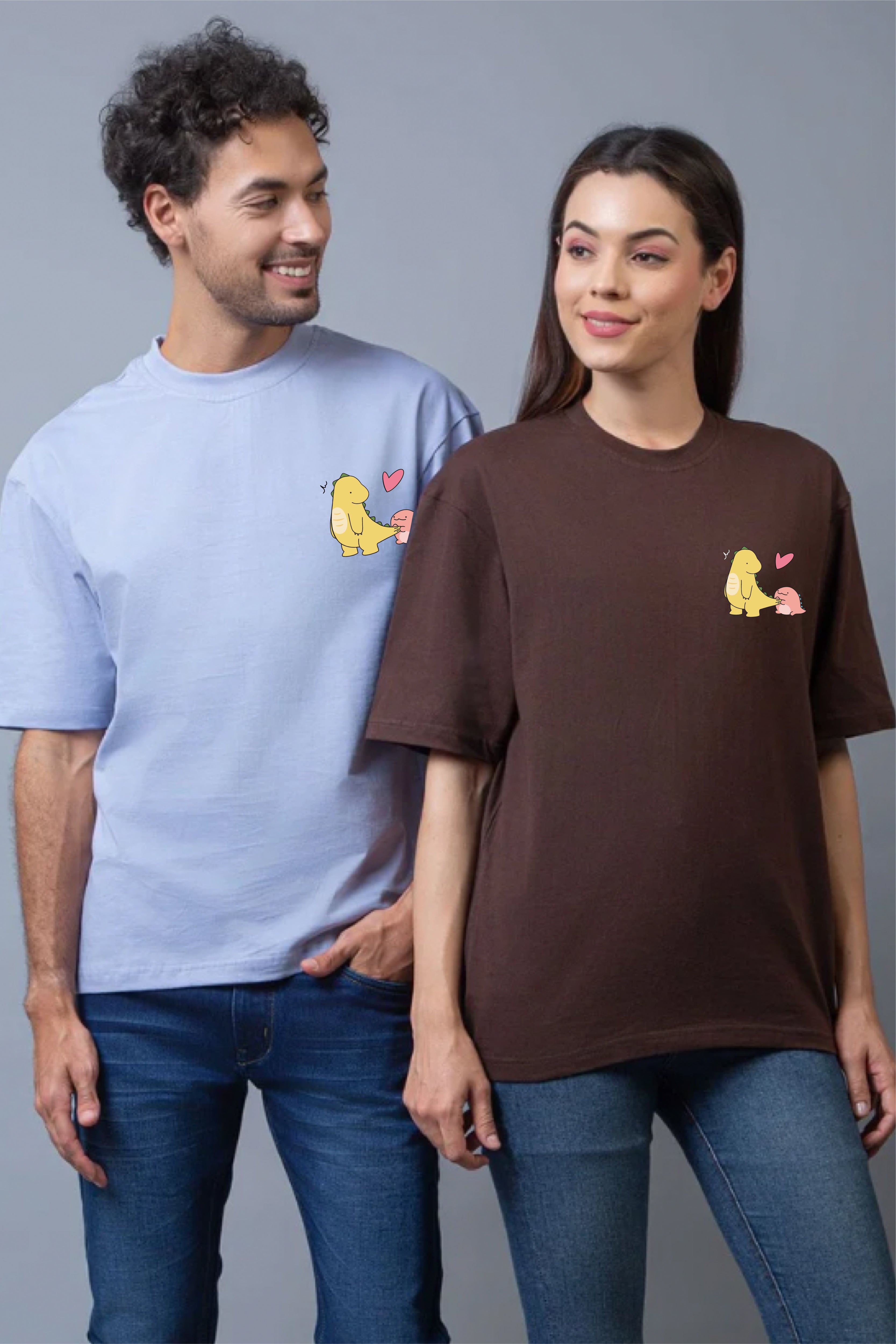 Dino Love Couple Oversized Tees — Pack of 2
