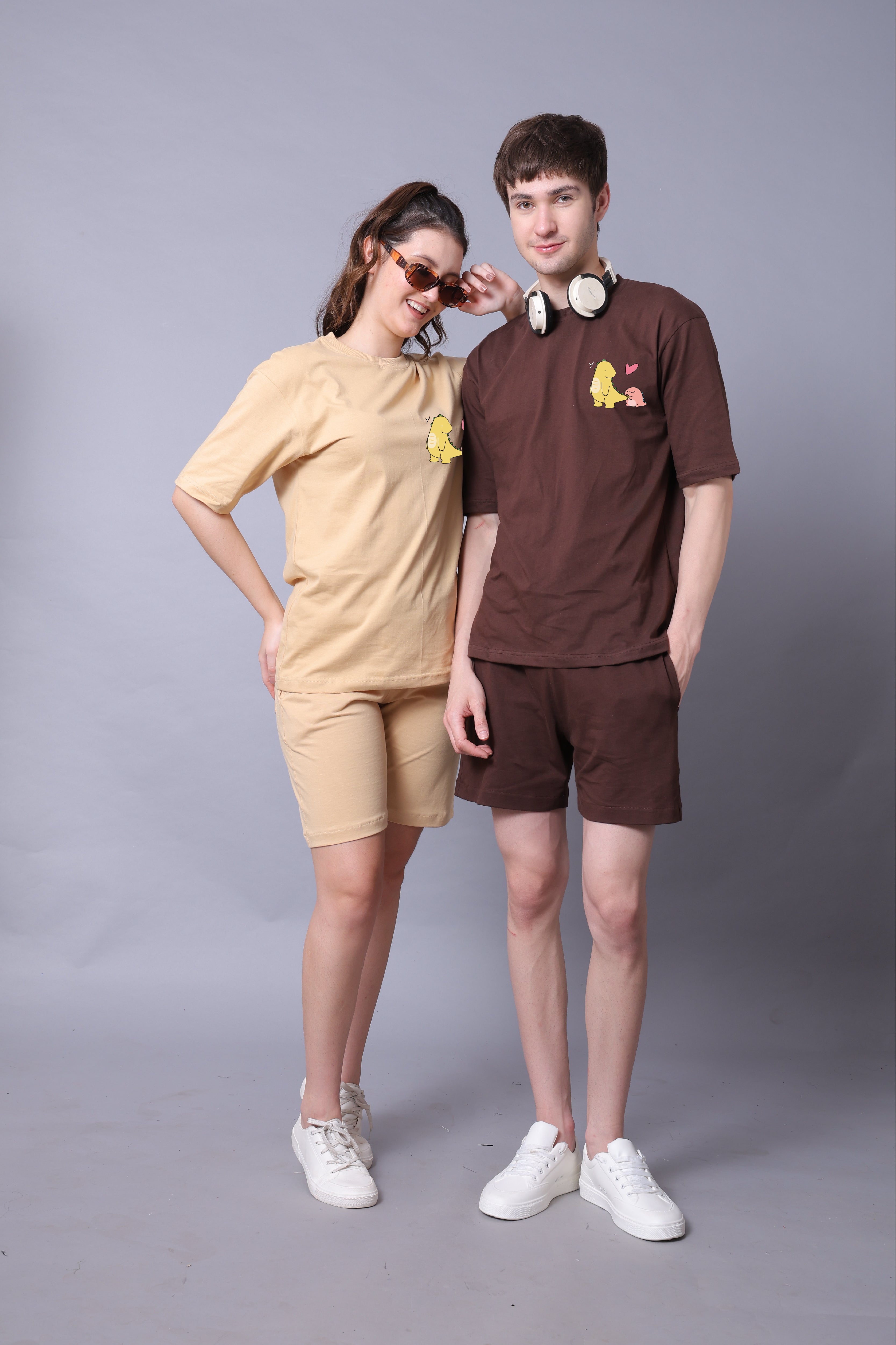 Dino Love Couple Oversized Tees — Pack of 2