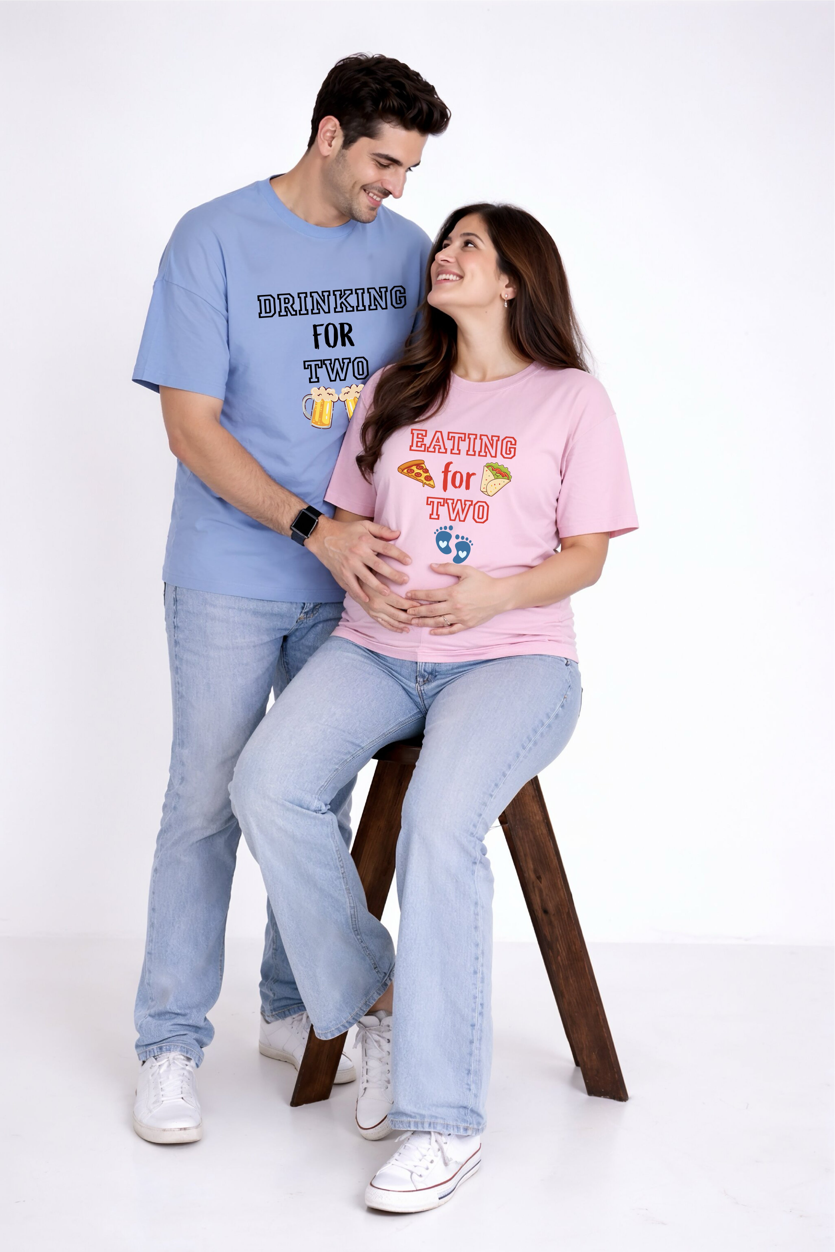 Drinking for Two Oversized Couple T-Shirts (Pack of 2)