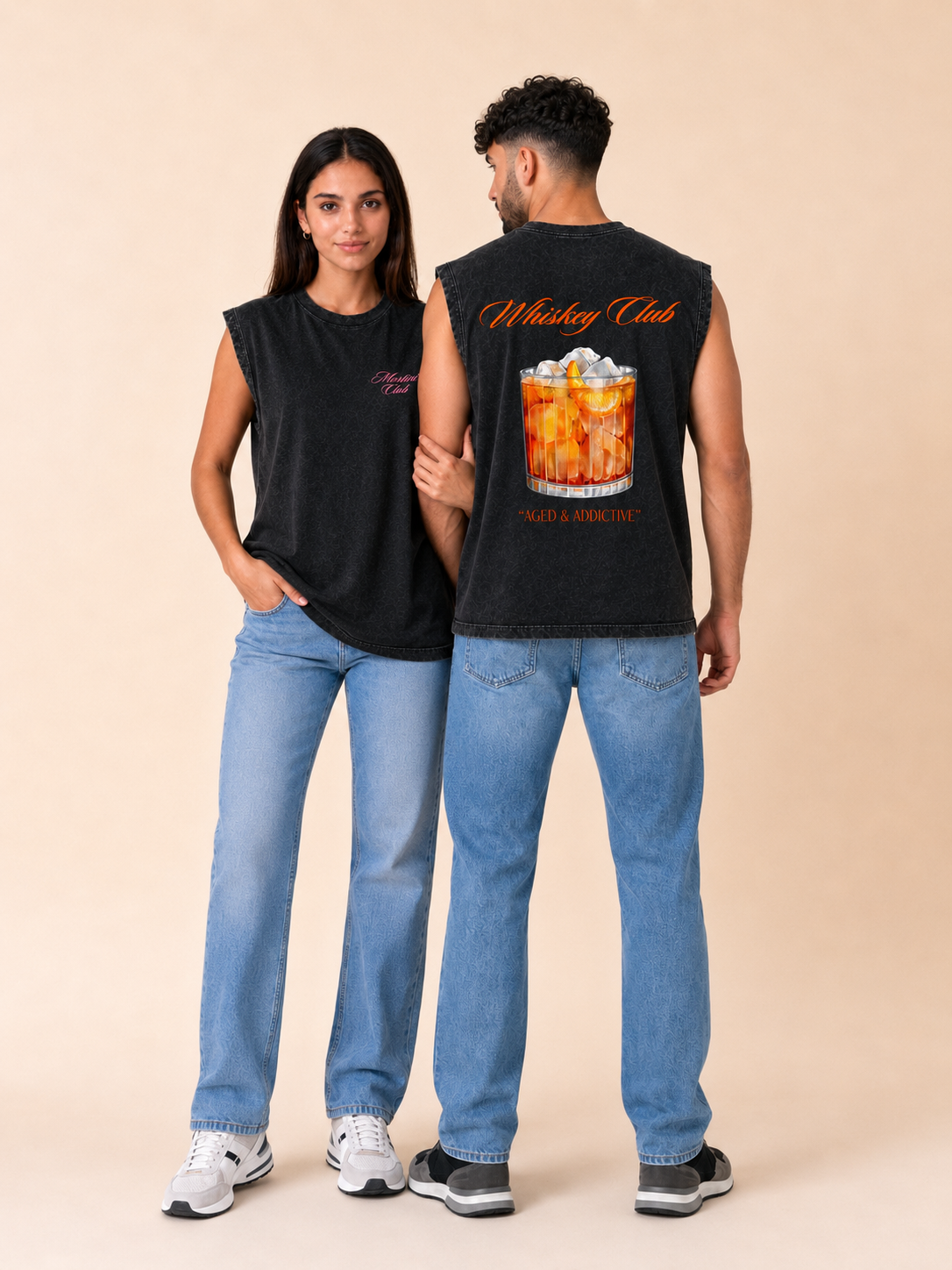 Whiskey Club Acid Wash Black Vest - Pack of 2
