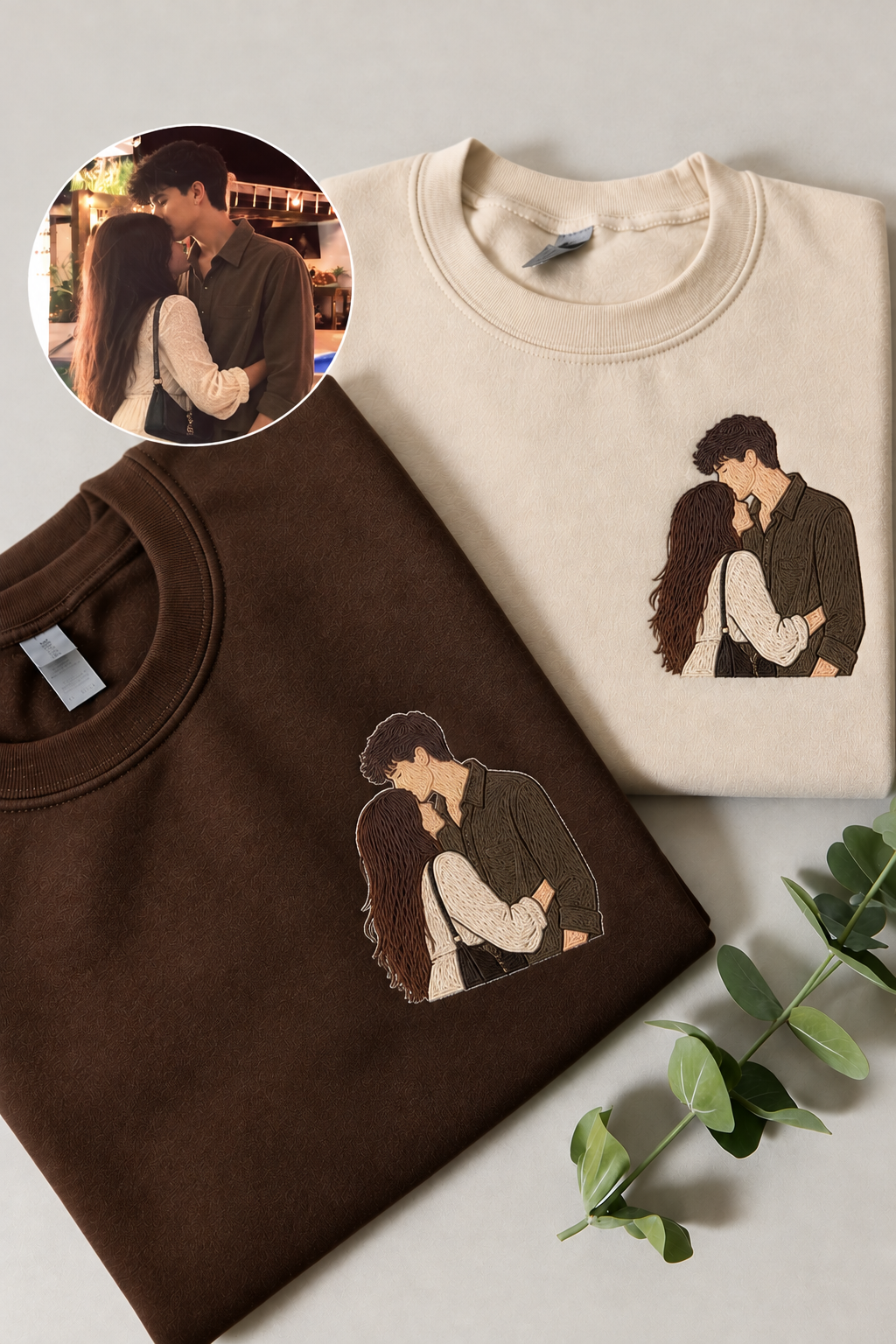 Embroided Customised Illustration Oversized Couple T-Shirts (Pack of 2)