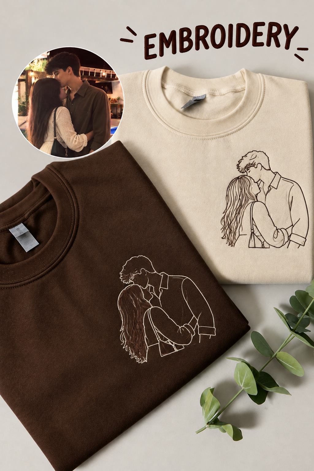 Embroided Customised Line Art Couple Oversize Tees - Pack of 2