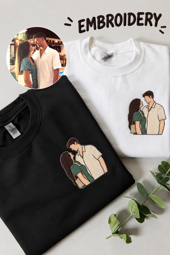 Embroided Customised Illustration Oversized Couple T-Shirts (Pack of 2)