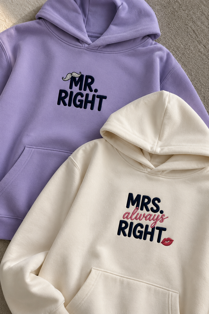 Embroided Mr Right Couple Hoodies — Pack of 2