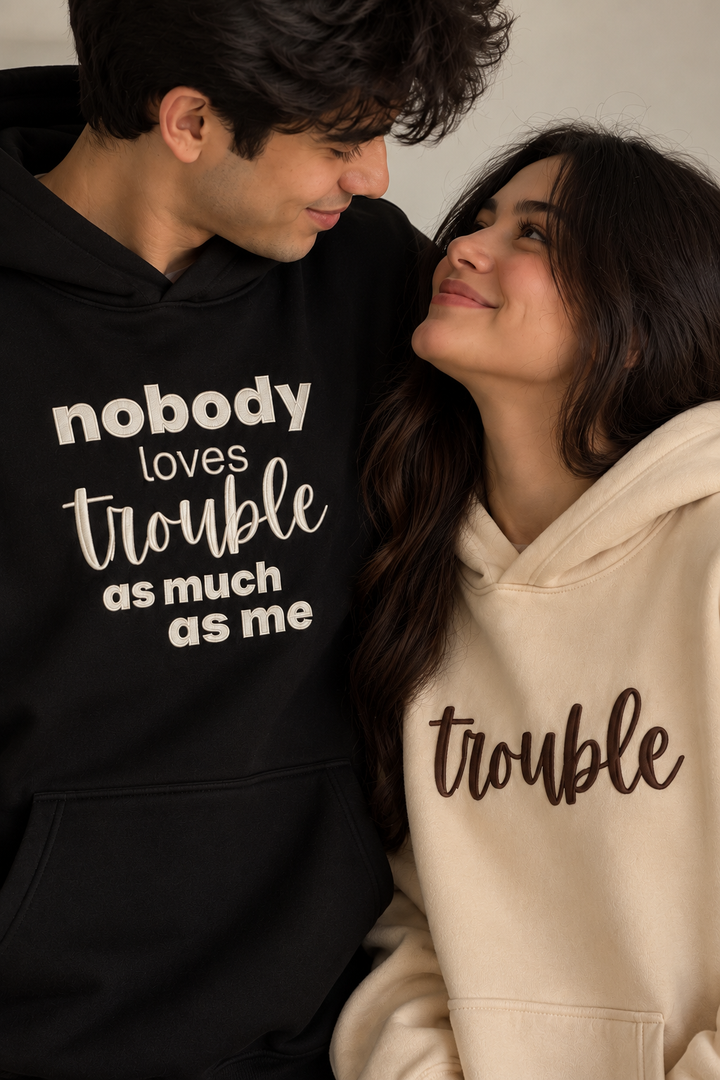 Embroided trouble Couple Hoodies — Pack of 2