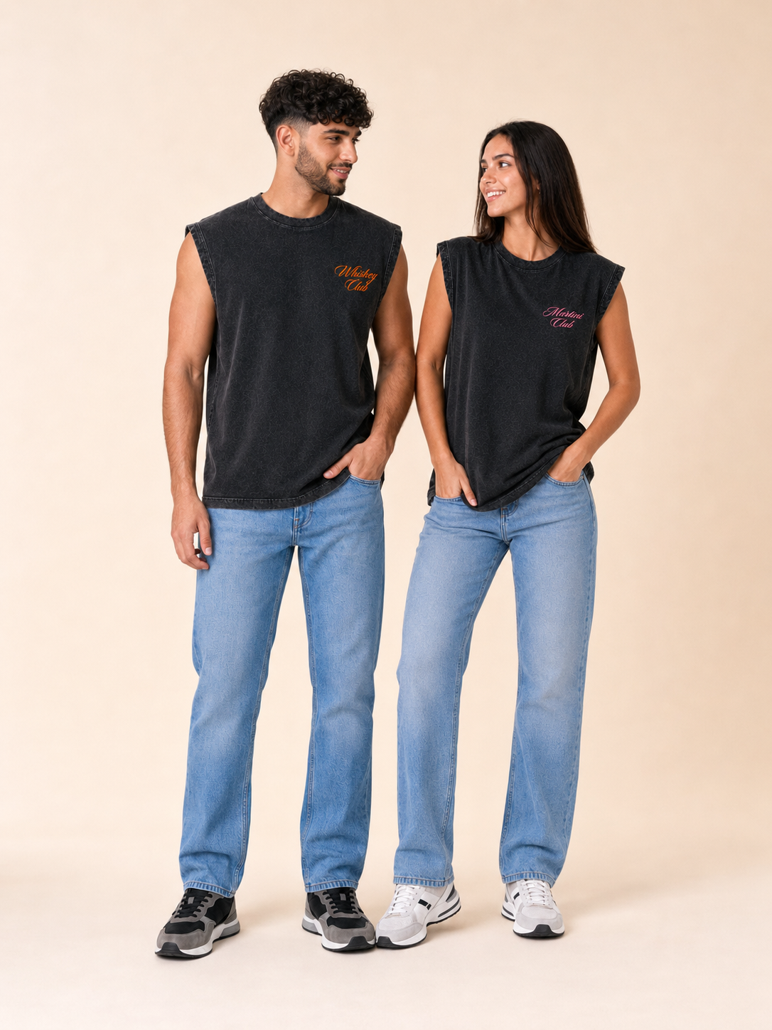 Whiskey Club Acid Wash Black Vest - Pack of 2