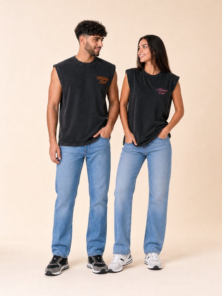 Whiskey Club Acid Wash Black Vest - Pack of 2